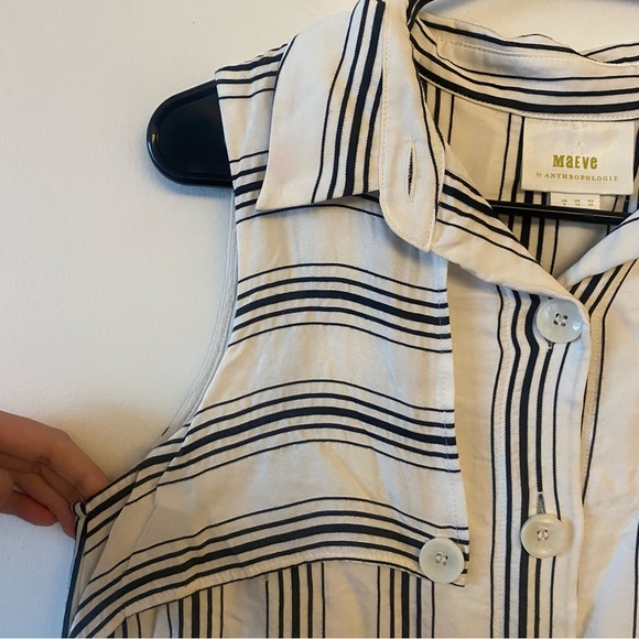 Maeve by Anthropologie Cream & Black Esther Striped Sleeveless Shirt Dress - Picture 9 of 13